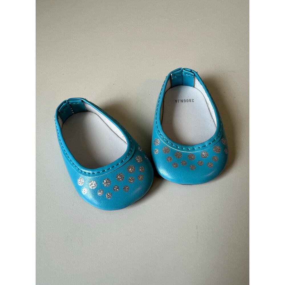 American Girl Doll Truly Me Shoes Blue Sparkly Silver Polka Dot - Picture 3 of 6